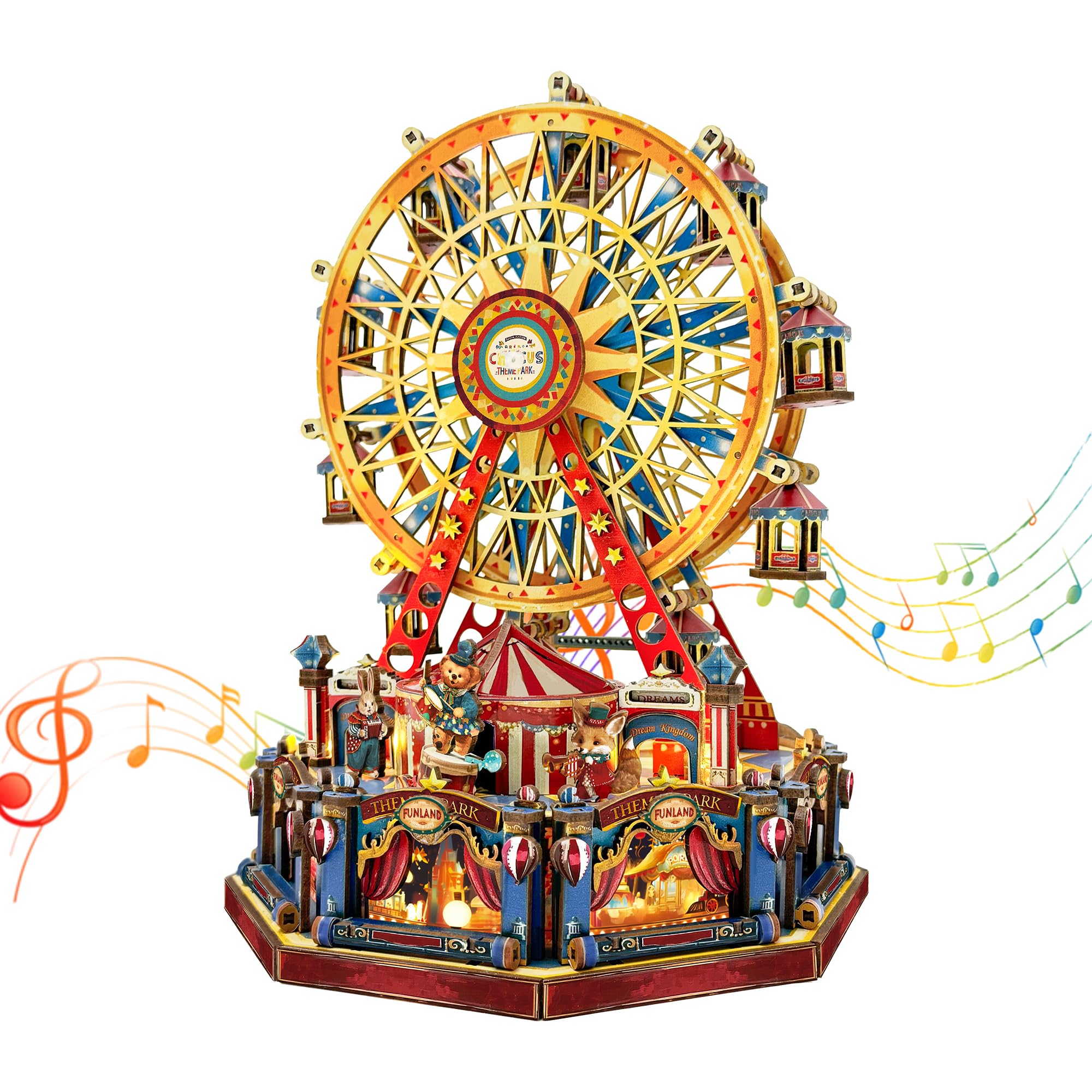 DIY 3D Wooden Puzzle - DIY Miniature House Kit with 3-Speed Mode Lights & Music, Mechanical Dollhouse Craft Set for Adults Teens- Century Ferris Wheel(SQ-69) — image 1