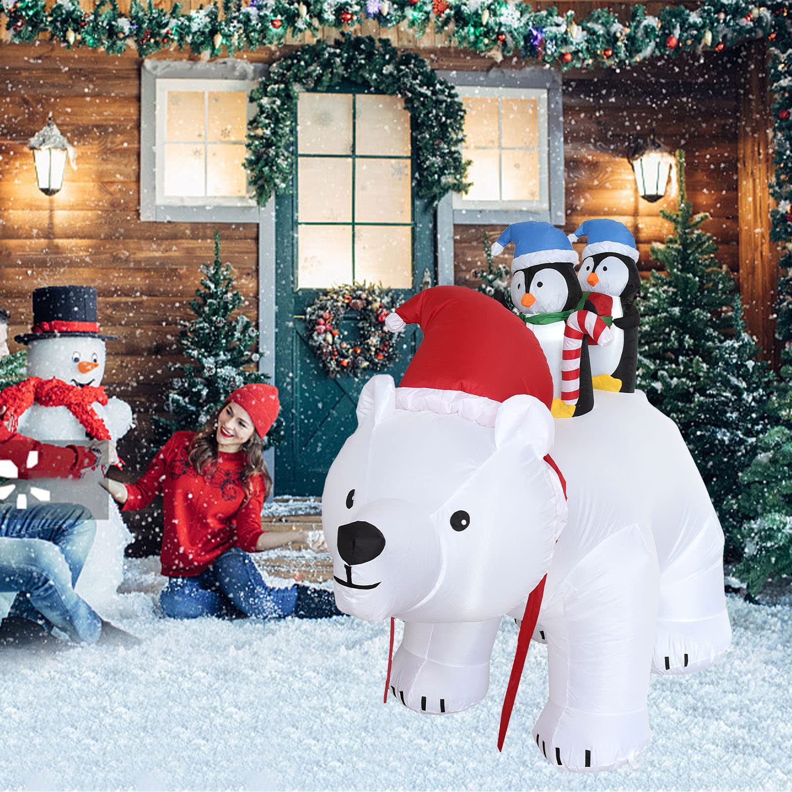 Decorazione Natalizia Gonfiabile Onory Con Pinguino E Campana, Alta 1,2m, Con Luci LED Integrate, Per Esterni E Giardino, Include Cavo E Picchetti - copertina