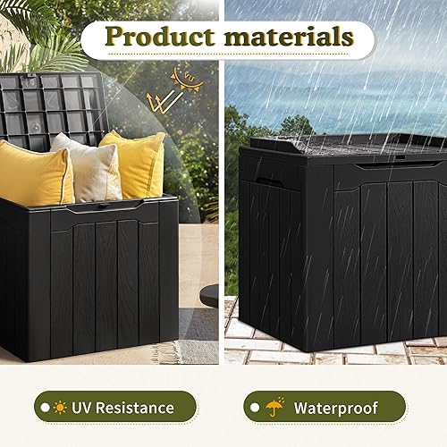 Miniatura 4 de Devoko Caja de almacenamiento impermeable de 31 galones para exteriores, caja de resina con cerradura y resistente a los rayos UV para muebles de
