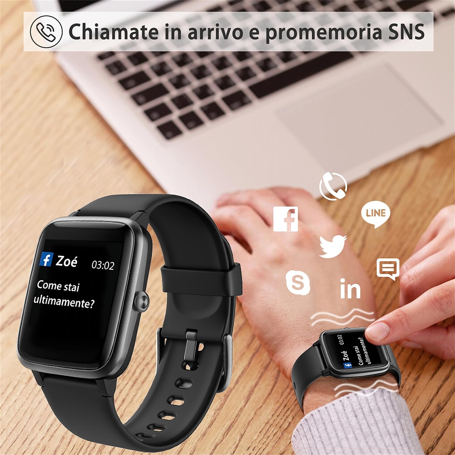 ZOSKVEE Smartwatch, Impermeabile 5ATM, Uomo Donna Fitness Sportivo Orologio, Monitoraggio Frequenza Cardiaca e Sonno, Notifiche Chiamate Whatsapp, Compatibile con Android/iOS ZOSKVEE Smartwatch, Impermeabile 5ATM, Uomo Donna Fitness Sportivo Orologio, Monitoraggio Frequenza Cardiaca e Sonno, Notifiche Chiamate Whatsapp, Compatibile con Android/iOS