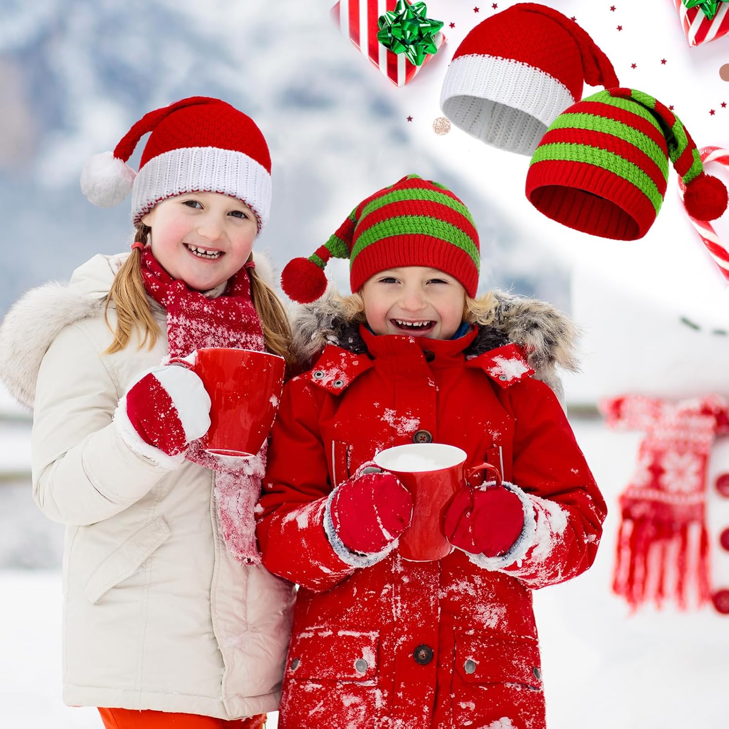 Funtery 10 Pcs Christmas Elf Hat Knitted Santa Hats Bulk for Women Adult Crochet Beanies Holiday party Supplies - Image 4