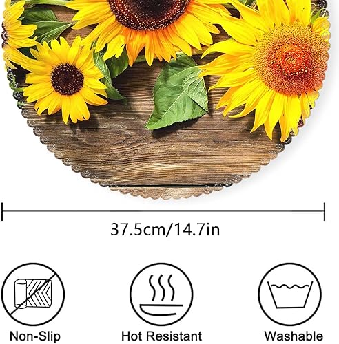 Miniatura 5 de Juego de 4 manteles individuales redondos de poliéster, lavables, resistentes al calor, para decoración de mesa de cocina, comedor, 14.7 pulgadas,