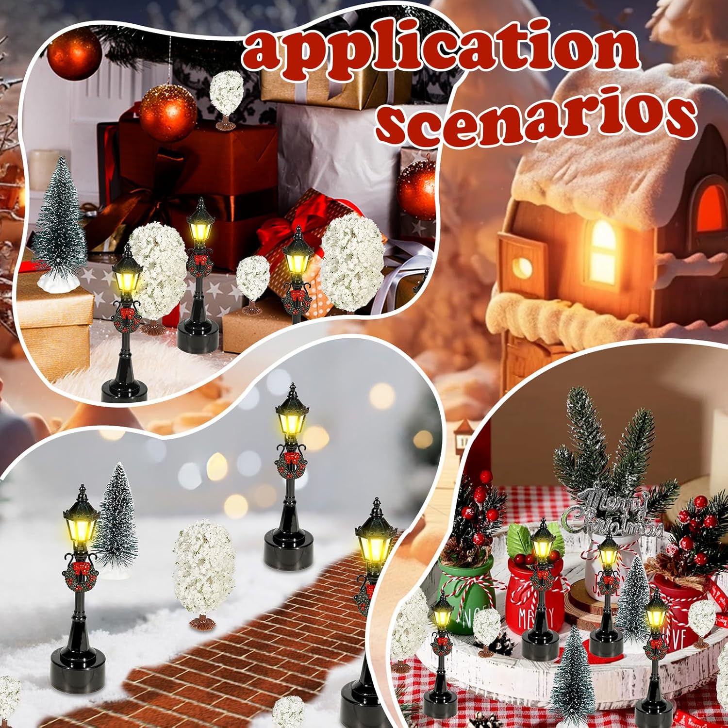 Warmtree 12 Pcs Christmas Village Set Mini Christmas Village Accessories Snowy Trees Street Covered Village for Display Winter Holiday Decor DIY Crafts - Image 7