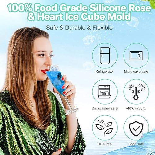 Miniatura 2 de Paquete de 2 moldes de silicona para cubitos de hielo, bandejas de hielo en forma de corazón 3D, moldes de cubitos de hielo negros con tapa