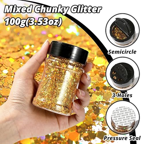 Miniatura 10 de HTVRONT Purpurina holográfica gruesa negra, 7.05 onzas7 onzas, purpurina holográfica gruesa mezclada con purpurina fina a granel, purpurina