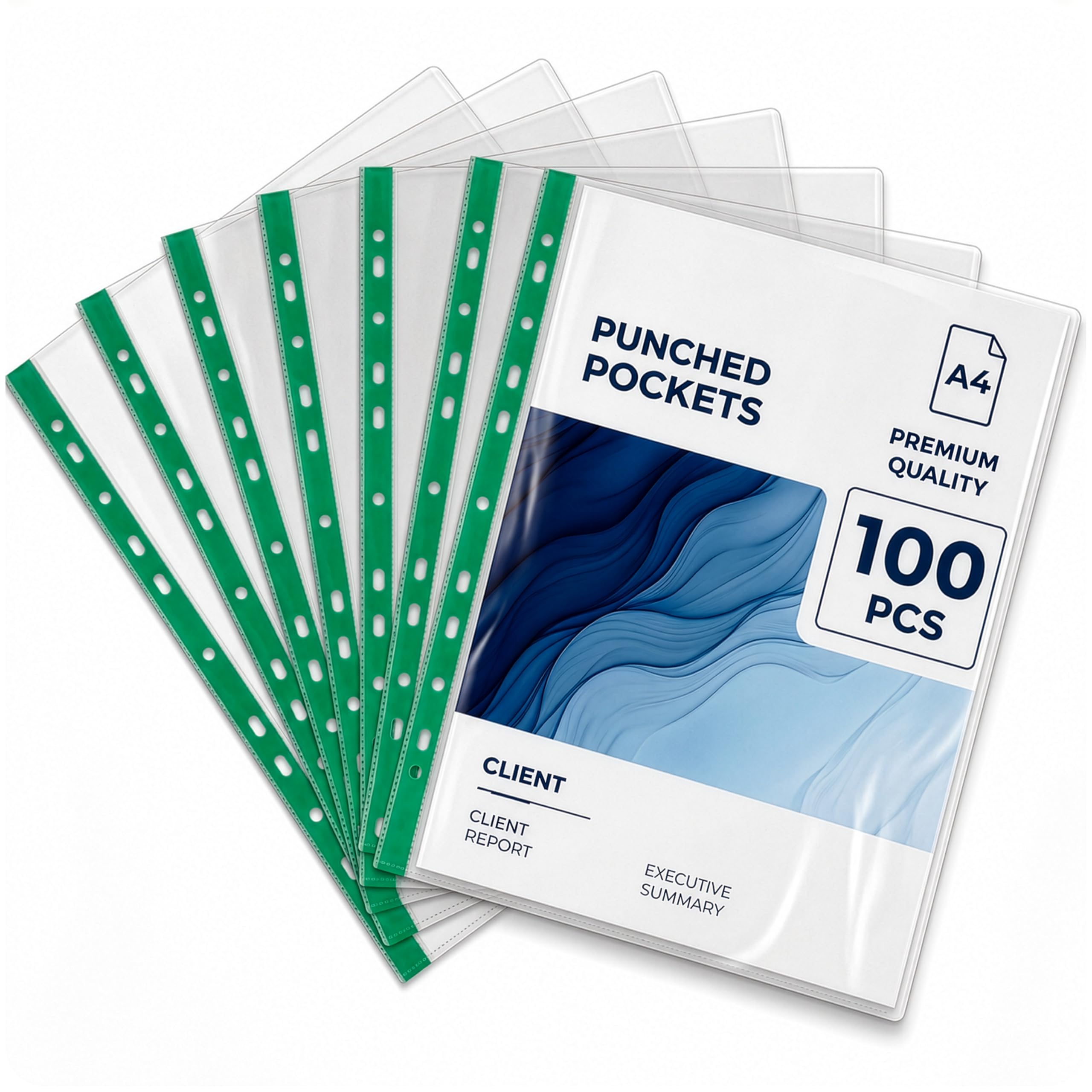 Roe Tenpo A4 Punched Pockets – Pack of 100 Reinforced Clear Plastic A4 Wallets | Top Opening Poly Pockets for Ring Binder Files & Folders (Pack of 100)