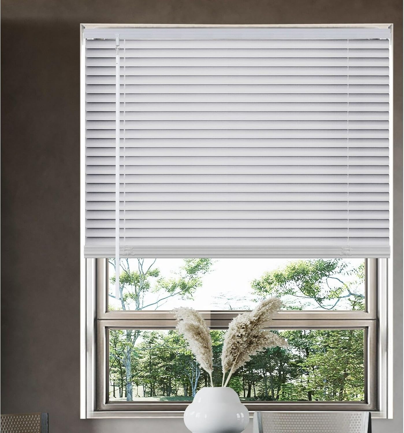 43.5 x 48 “ White Cordless Light Filtering Window Blinds, Horizontal Vinyl Mini Blinds/Shades, 1\" Slats, Easy Install White