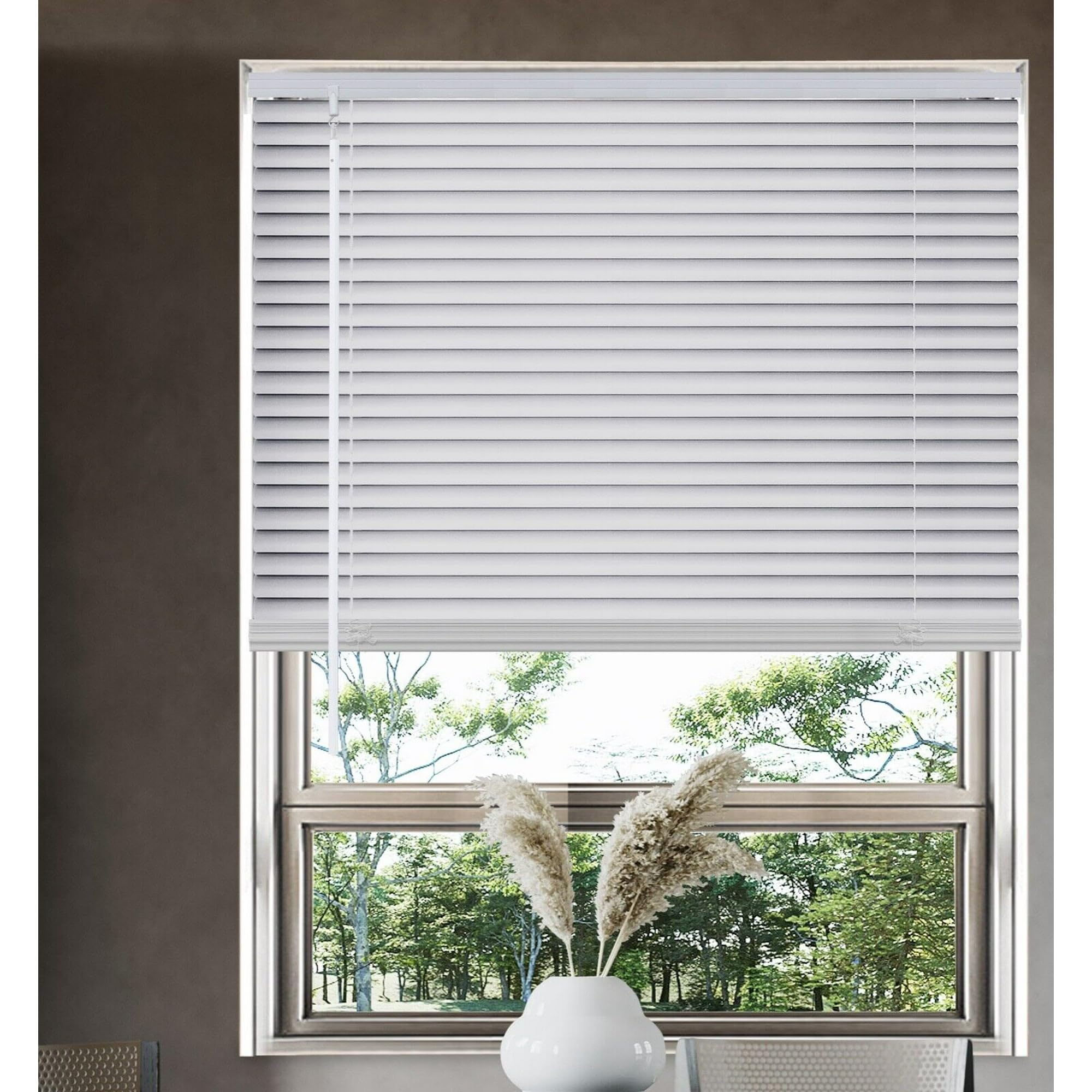 25" White Cordless Light Filtering Window Blinds, Horizontal Vinyl Mini Blinds/Shades, 1" Slats, Easy Install
