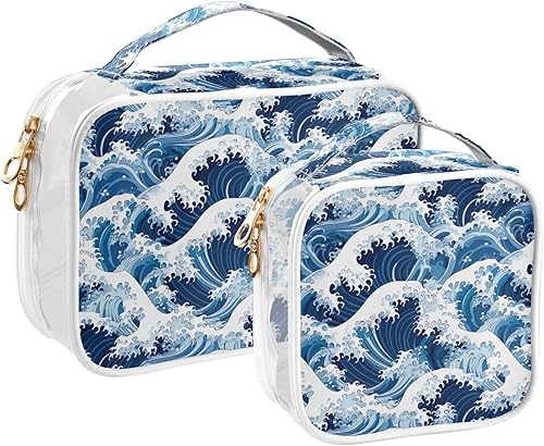 Miniatura 2 de Blue Sea Waves Clear Toiletry Bag for Traveling,2 Pack Makeup Cosmetic Bag with Zipper,Travel Bag for Toiletries,Travel Essentials 21215227