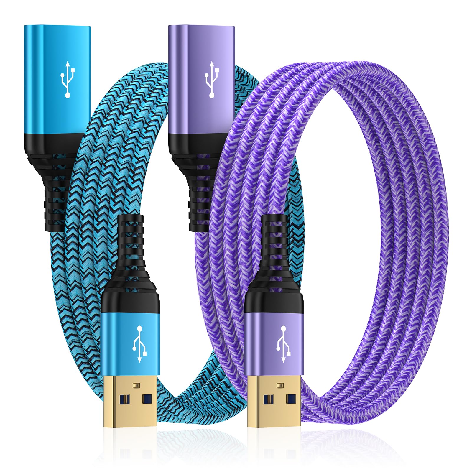 USB-Verlängerungskabel, 3 m, 2 Stück, USB 3.0-Verlängerungskabel, Typ A Stecker auf Buchse, USB-Extender, High-Speed-Datenübertragung, Verlängerungskabel für Tastatur, Maus, Playstation, Webcam