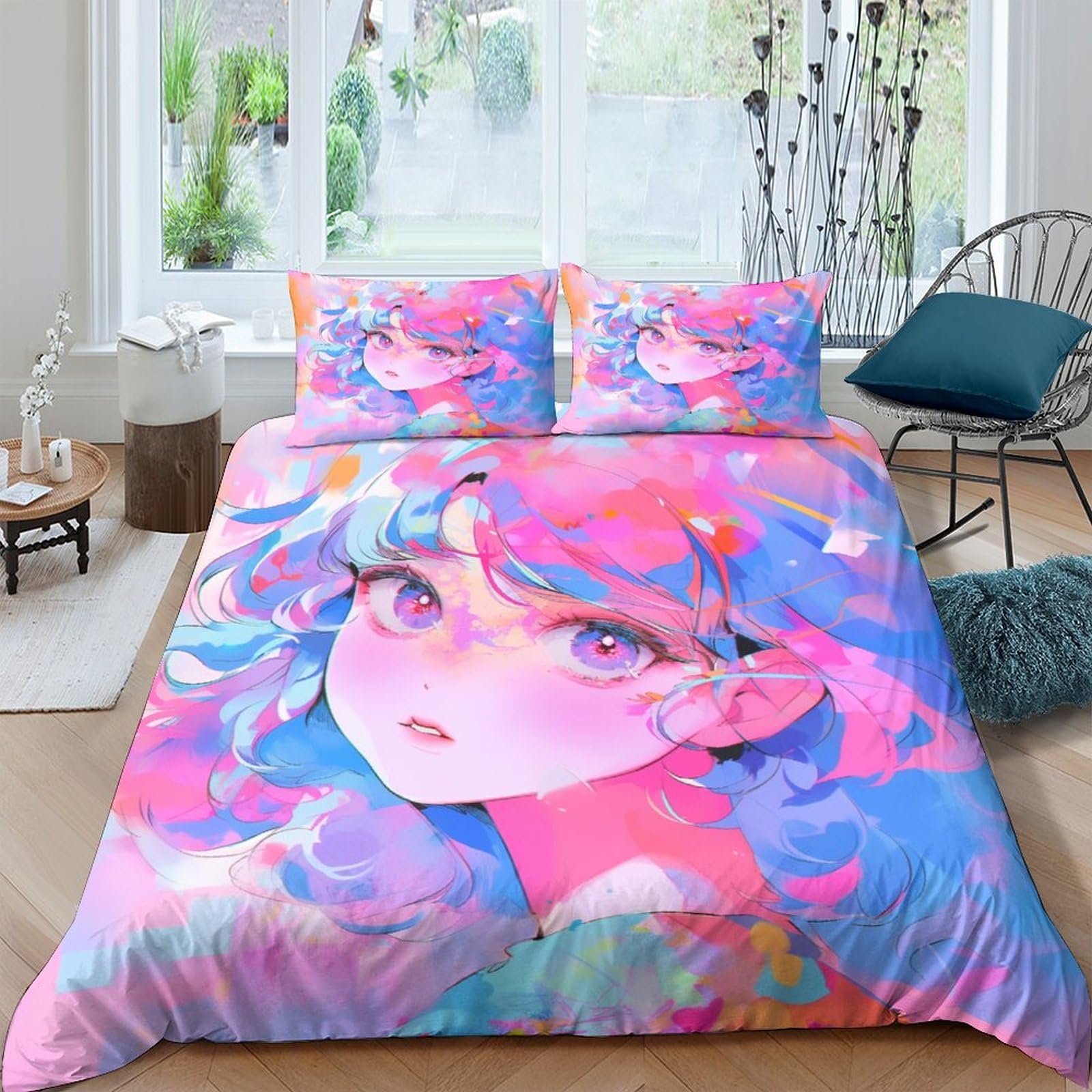 Parure de lit multicolore pour chambre de fille dynamique avec housse de couette king size