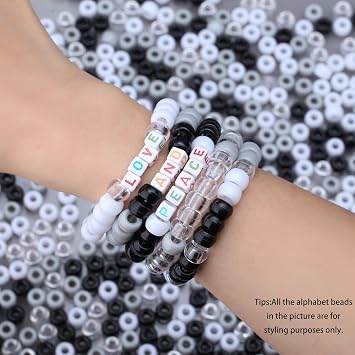1000 Pcs Black Pony Beads Bulk, Black White Kandi Beads for Bracelet Making, 6x9 mm Craft Bead for Hair Braids & Jewelry Making
