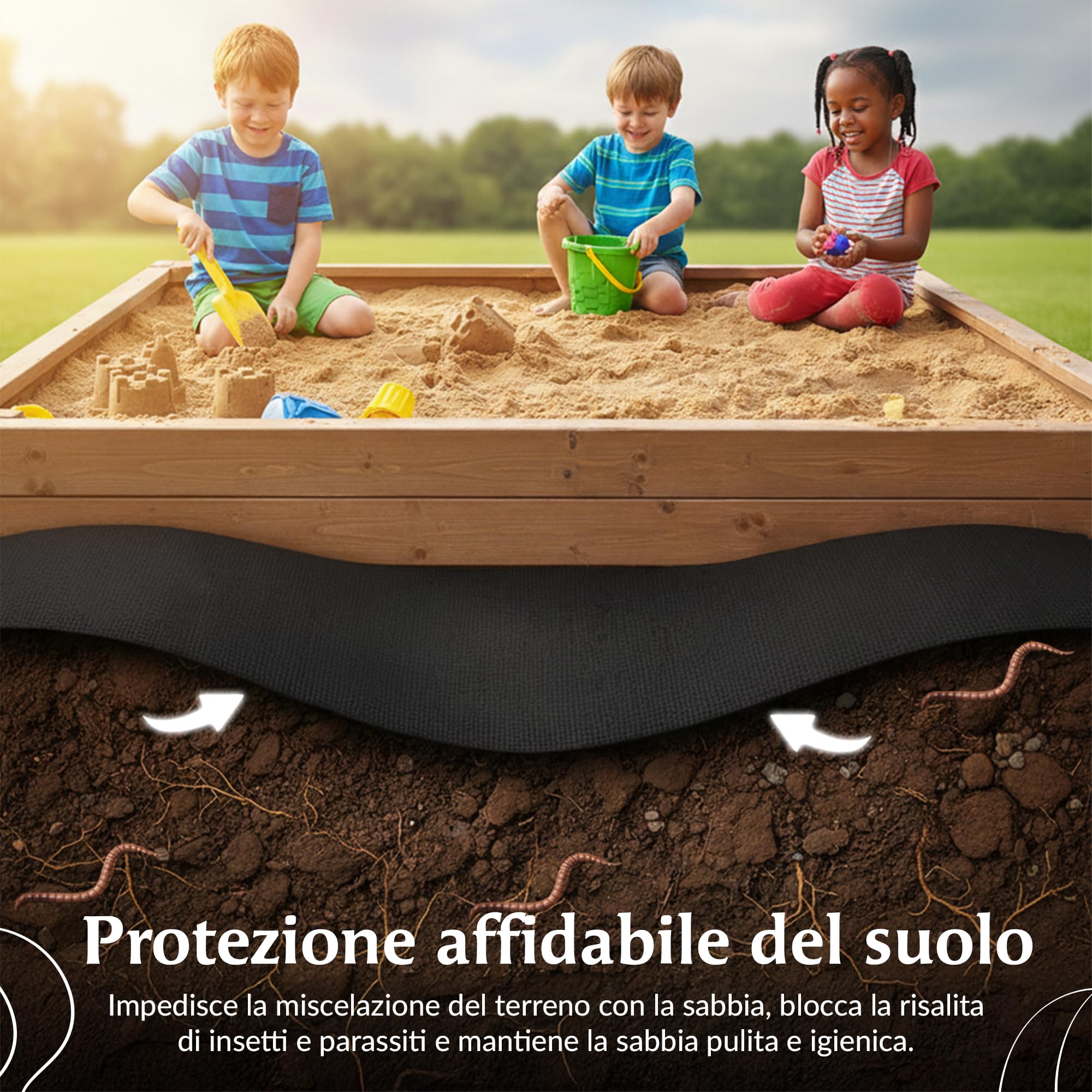 GARDENIX Tessuto Non Tessuto per Erbacce per sabbiera 3 m x 3 m, Extra Forte 150 g/m², Base per sabbiera permeabile all'Acqua, Pellicola per sabbiera da Giardino per Bambini