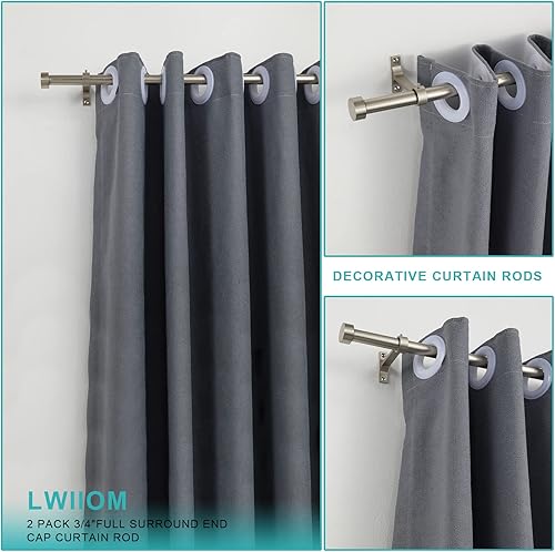 Miniatura 2 de Paquete de 2 barras de cortina para ventanas de 48-84 pulgadas, barras de cortina de ventana ajustables con remates de tapa final de aluminio