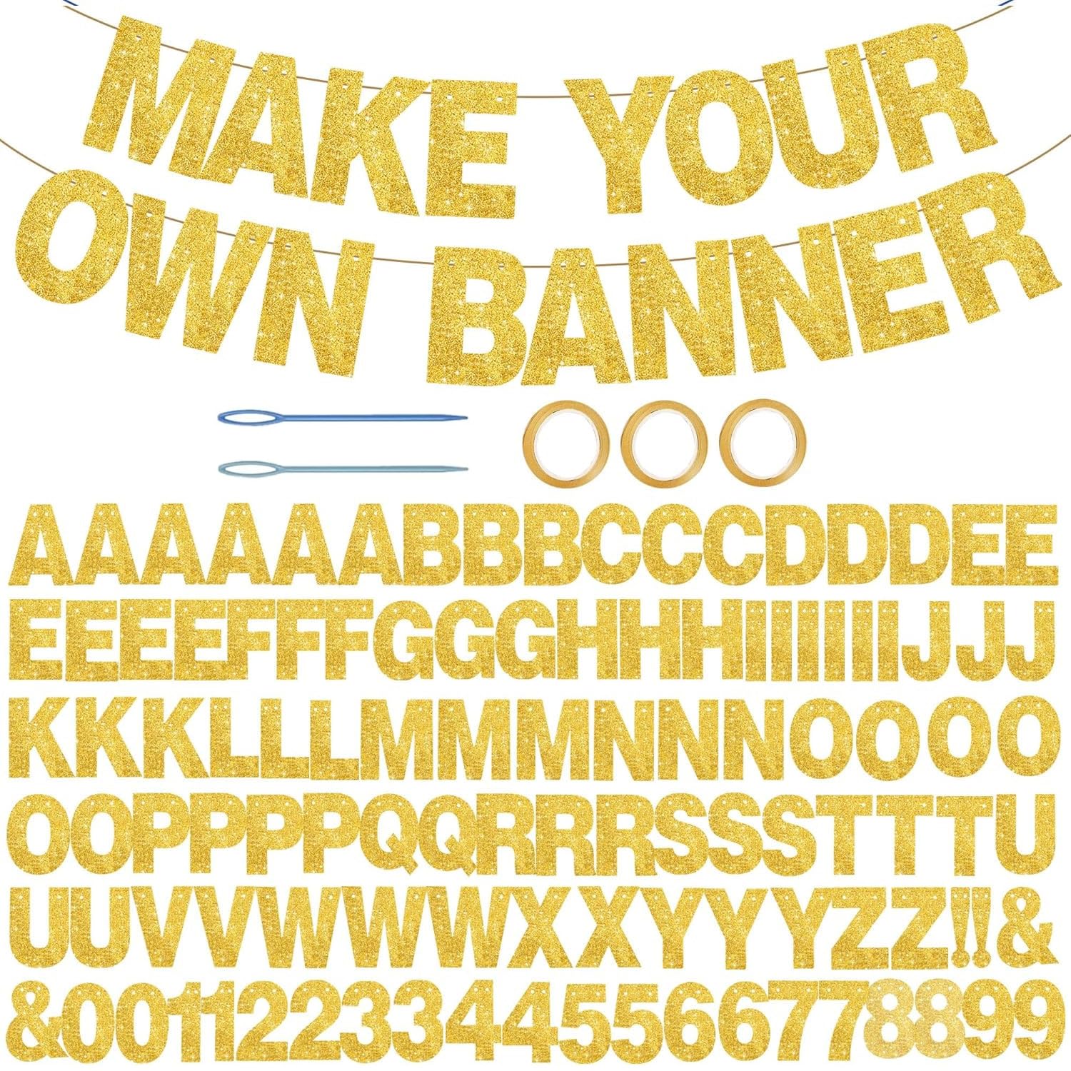 116PCS Custom Banner Kit, DIY Personalised Banner with Reusable Gold Glitter Letters Symbols Numbers, Customizable Banners for Birthday Engagement Wedding Baby Shower Welcome Home Party Decoration