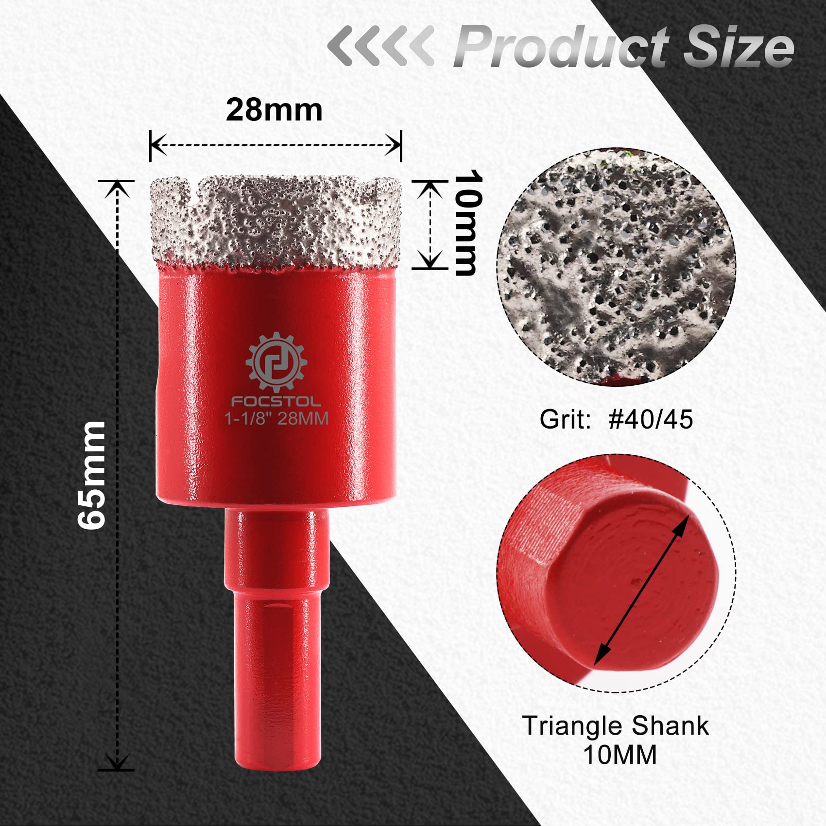 FOCSTOL Diamond Core Drill Bits - 2pcs 28mm Diamond Hole Saw with Triangle Shank for Porcelain Tile Ceramic Granite Marble Quartz - Image 2