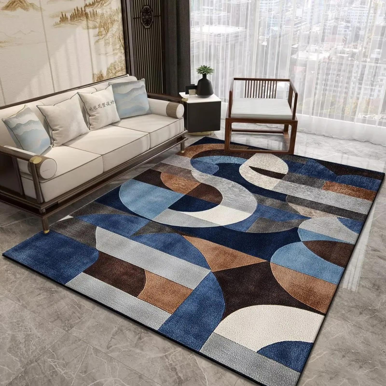 Tapis doux en flanelle 80 x 120 cm avec motifs géométriques de salon moderne