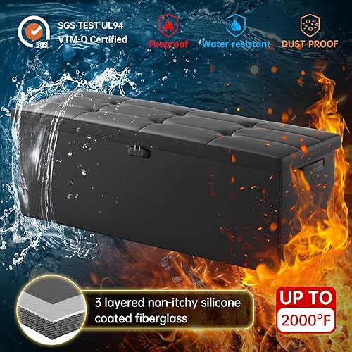 Miniatura 7 de ENGPOW Otomana de almacenamiento, banco de almacenamiento plegable ignífugo con cerradura (15 x 43 x 15 pulgadas), baúl de almacenamiento de cuero