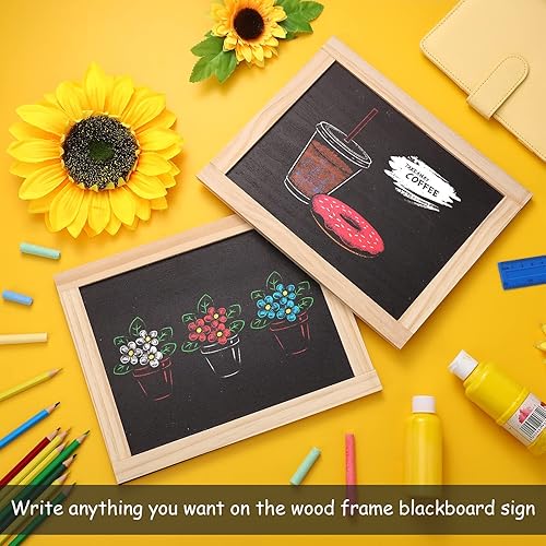 Miniatura 3 de Harloon 12 pizarras enmarcadas de 10.5 x 8.5 pulgadas a granel de madera de doble cara para mesa de pizarra pequeña, mini pizarra, suministros