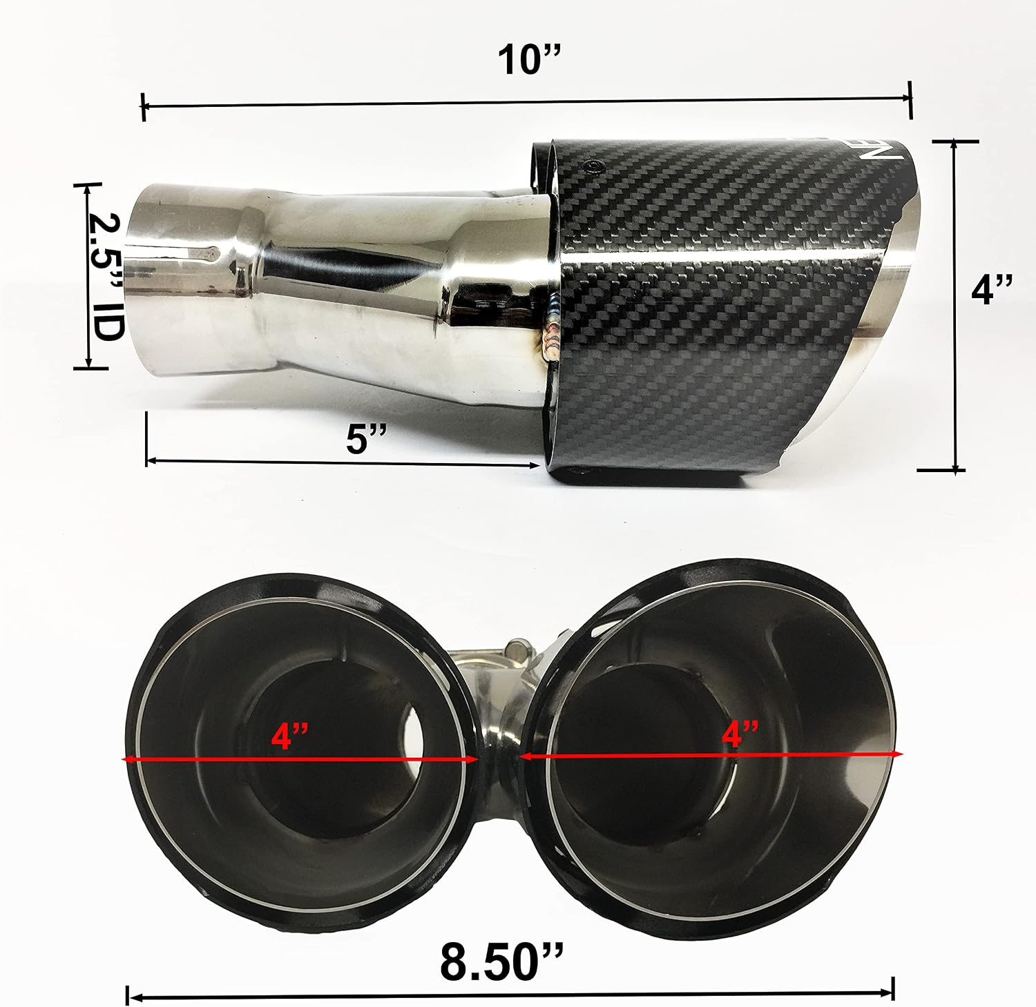 NETAMI 3" to 4" Quad Staggered Outlets Exhaust Tip Carbon Fiber Stainless Steel Blue Bolt-on A Pair