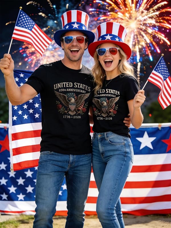 USA 250th Anniversary Shirt Women Patriotic American Flag Eagle 1776-2026 T-Shirt America 250 Years Graphic Tee (T5Black,M) by FLORENCE IISA - Used condition - Image 6