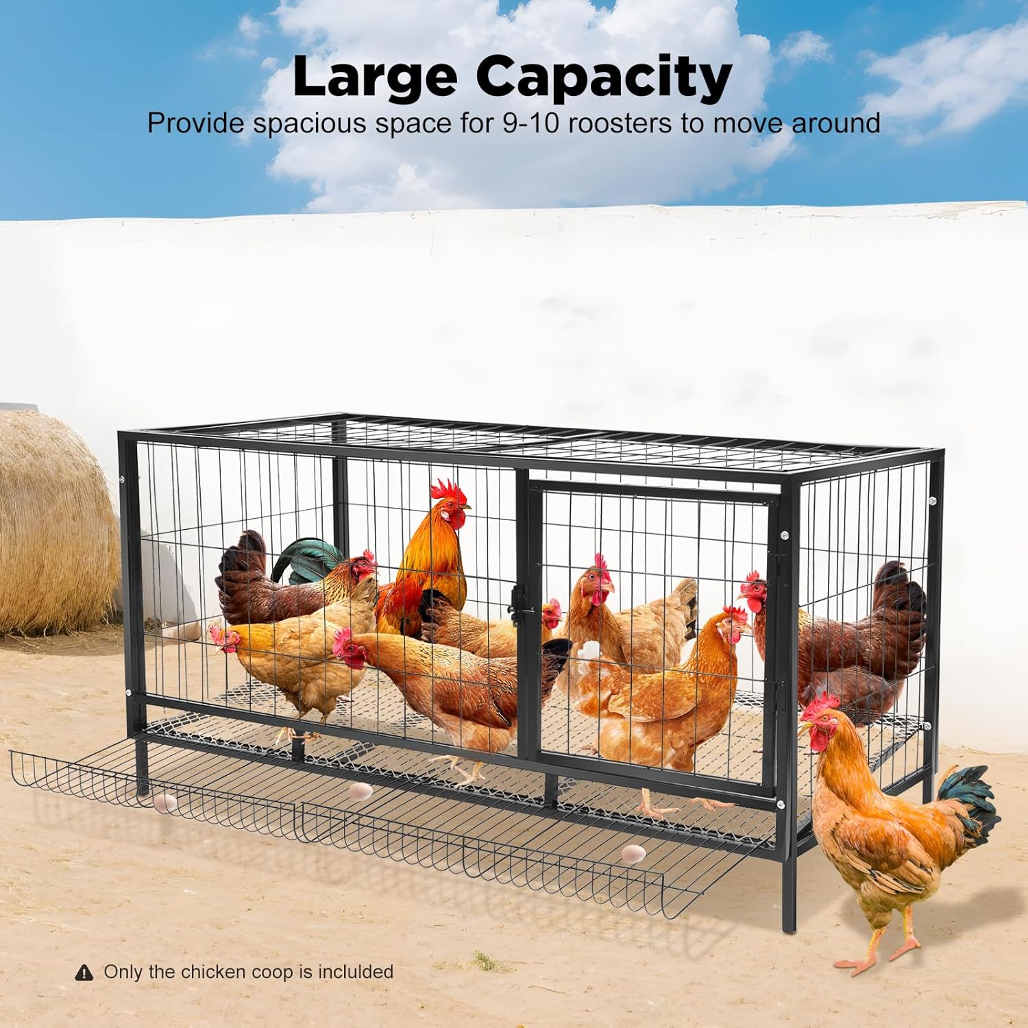 Chicken Coop Iron Large Durable Chicken Enclosure with Automatic Egg Collection, Top & Side Opening Doors,Portable Chicken Cage Pens for Rabbits Pigeons(47.24 * 22.83 * 24.41in)
