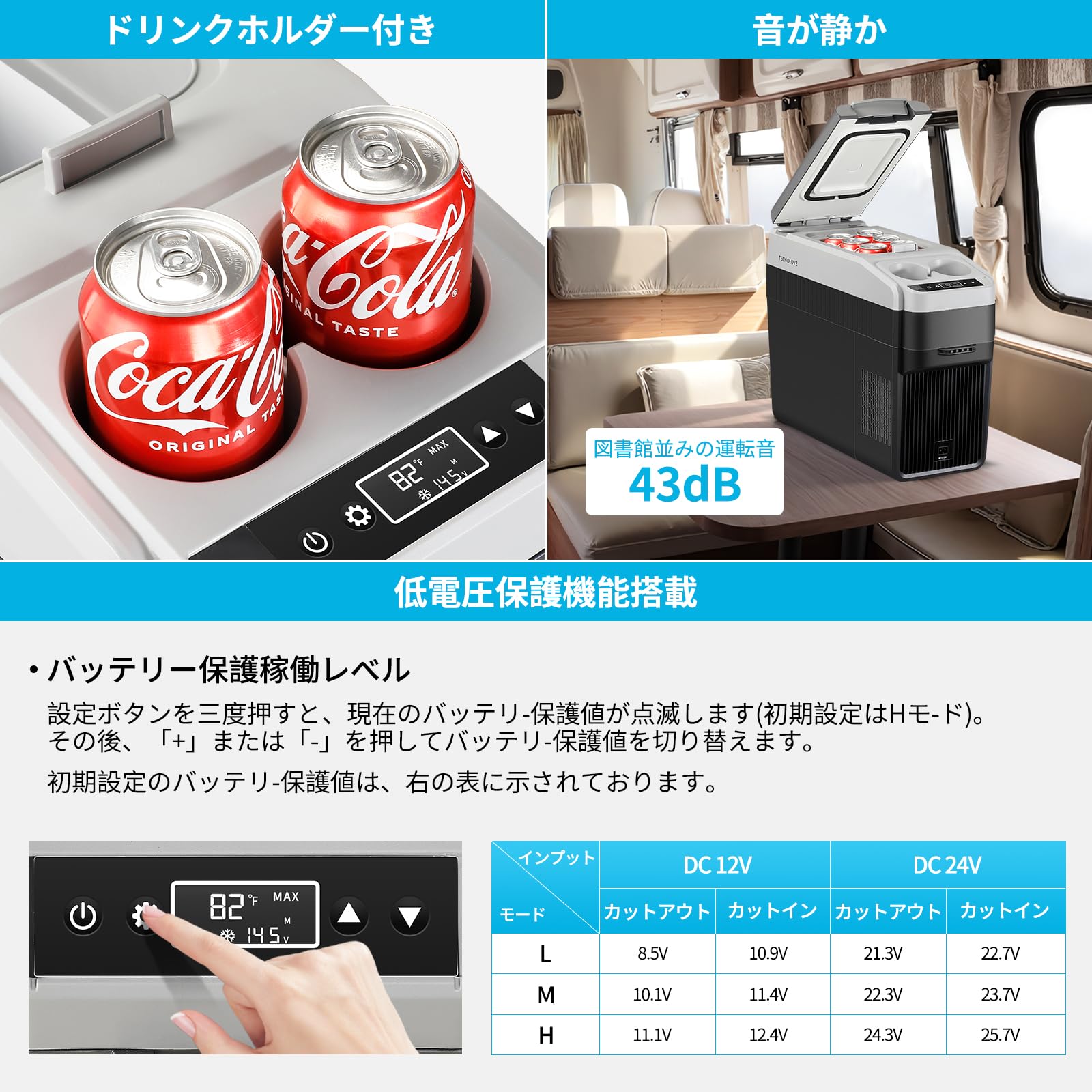 Amazon.co.jp: Tecnolove 車載冷蔵庫 18L -20℃～10℃ 急速冷凍