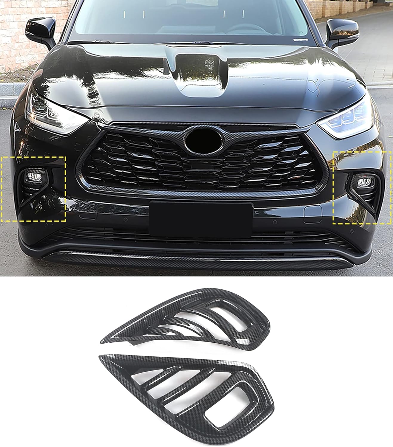 Car Accessories Fit For Toyota Highlander 2020-2023 2024 2025 Exterior Front Fog Lamp Cover Trim Light Panel (Glossy Chrome Style) ABS 2 PCS