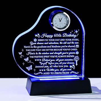 Movdyka 60th Birthday Gifts for Women & Men - Personalized 1964 Glass Clock Decor with Night Light, Unique 60 Year Old Birthday Present for Mom, Dad, Wife, Husband