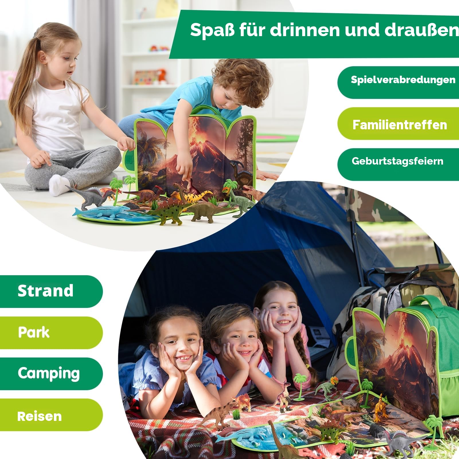 COCO&Friends Dinosaurier Spielzeug für Kinder 3 4 5 6 Jahre Junge, Geburtstagen Weihnachten Geschenk Spielzeug, 12 Dinosaurier Statuen und Lernkarten,Tragbarer Rucksack mit Faltbarer 3D-Spielmatte