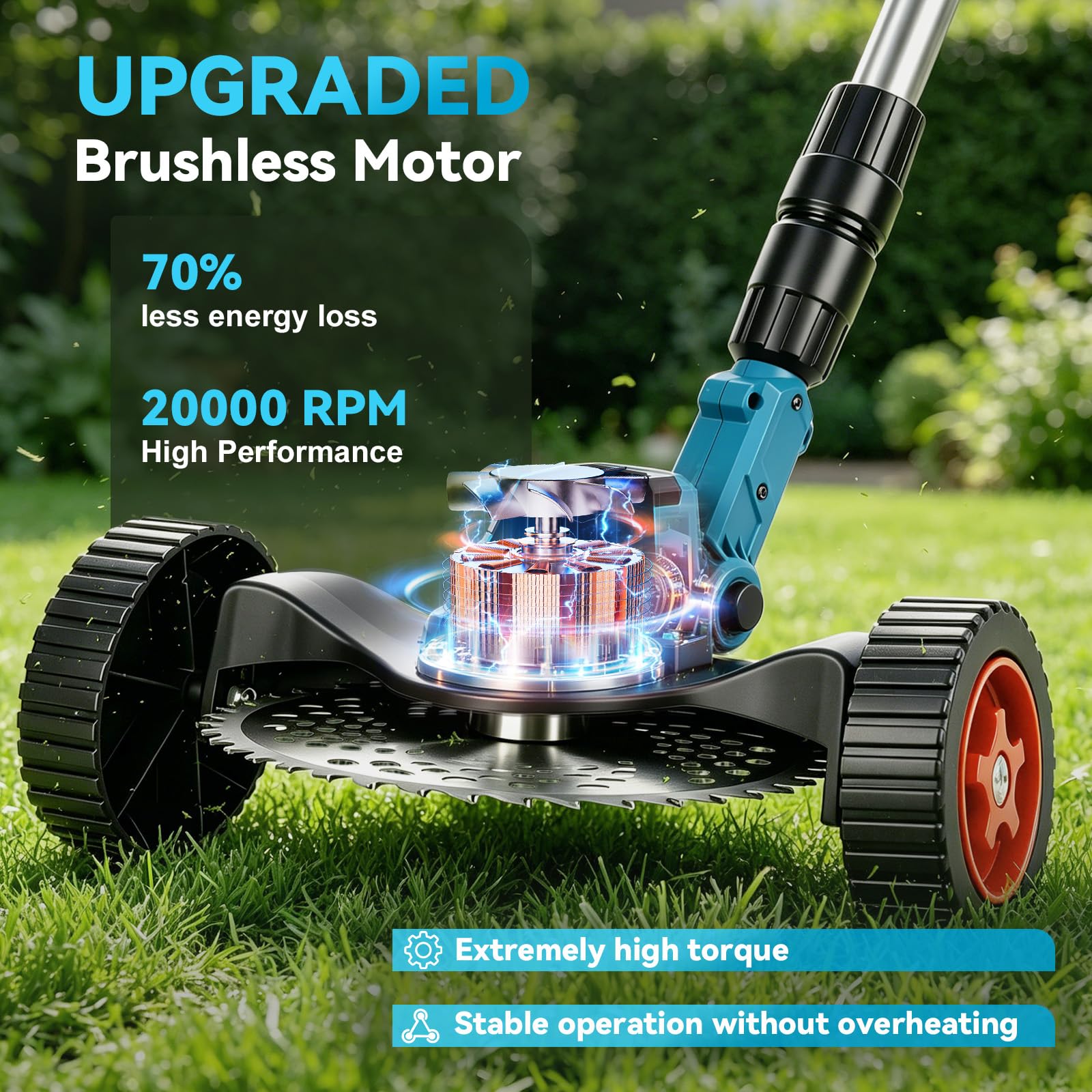 Desbrozadora con Ruedas Cortabordes Inalámbrica Compatible con Makita 18V | Motor sin Escobillas de 1300W, para Césped Jardín Patio