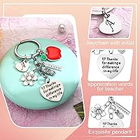 Vista 2 de Fumete Juego de regalos de agradecimiento para profesores para mujeres, bolsa de maquillaje con inicial, llavero para regalo de graduación