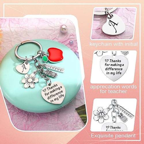 Miniatura 2 de Fumete Juego de regalos de agradecimiento para profesores para mujeres, bolsa de maquillaje con inicial, llavero para regalo de graduación