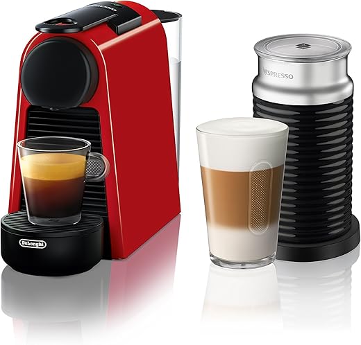 Nespresso Essenza Mini Original Espresso Machine Bundle with Aeroccino Milk Frother by De'Longhi, Red