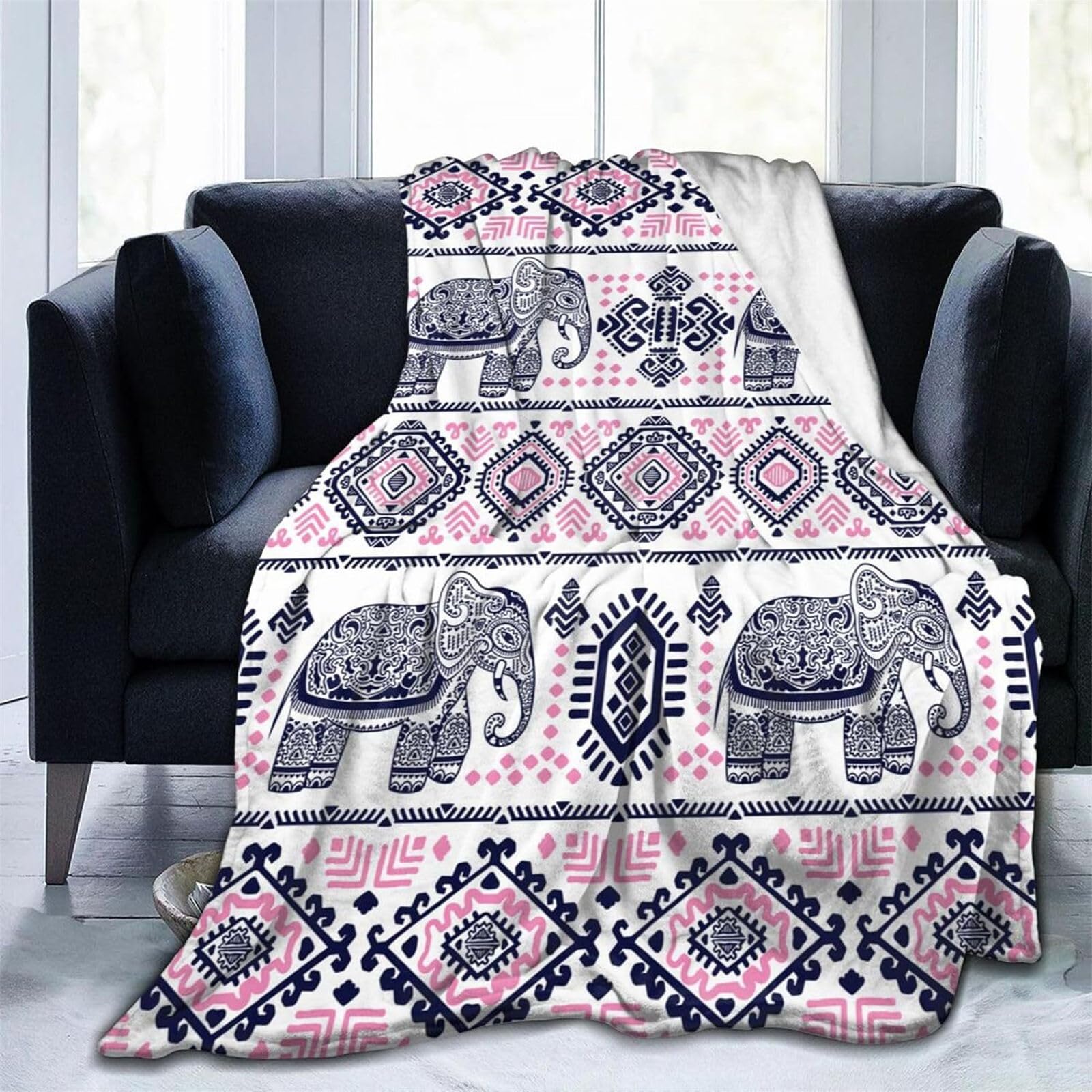 Chickwin Flannel Fleece Throw Blanket, 3D Animal Pattern Fluffy Blankets Thick Warm Throw Blanket Winter Blanket Sofa Throws Cozy Bedspread for Single Double King Bed (70x100cm,Elephant)