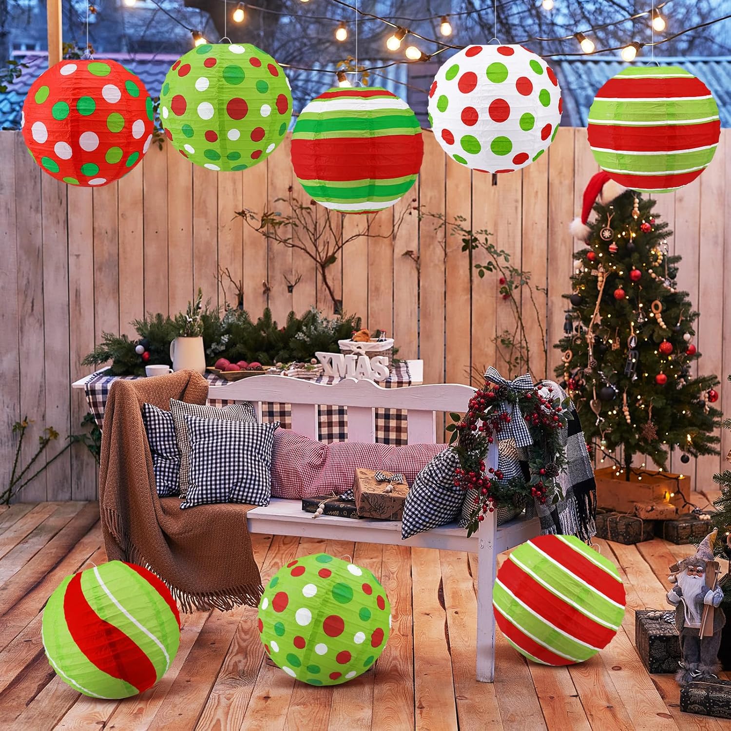 12 Pcs 10 Red Green Paper Lantern Christmas Party Decorations Hanging Lantern Indoor Outdoor Decorative Christmas Round Ceiling Hanging Decor for Holiday Xmas Party Baby Shower Birthday
