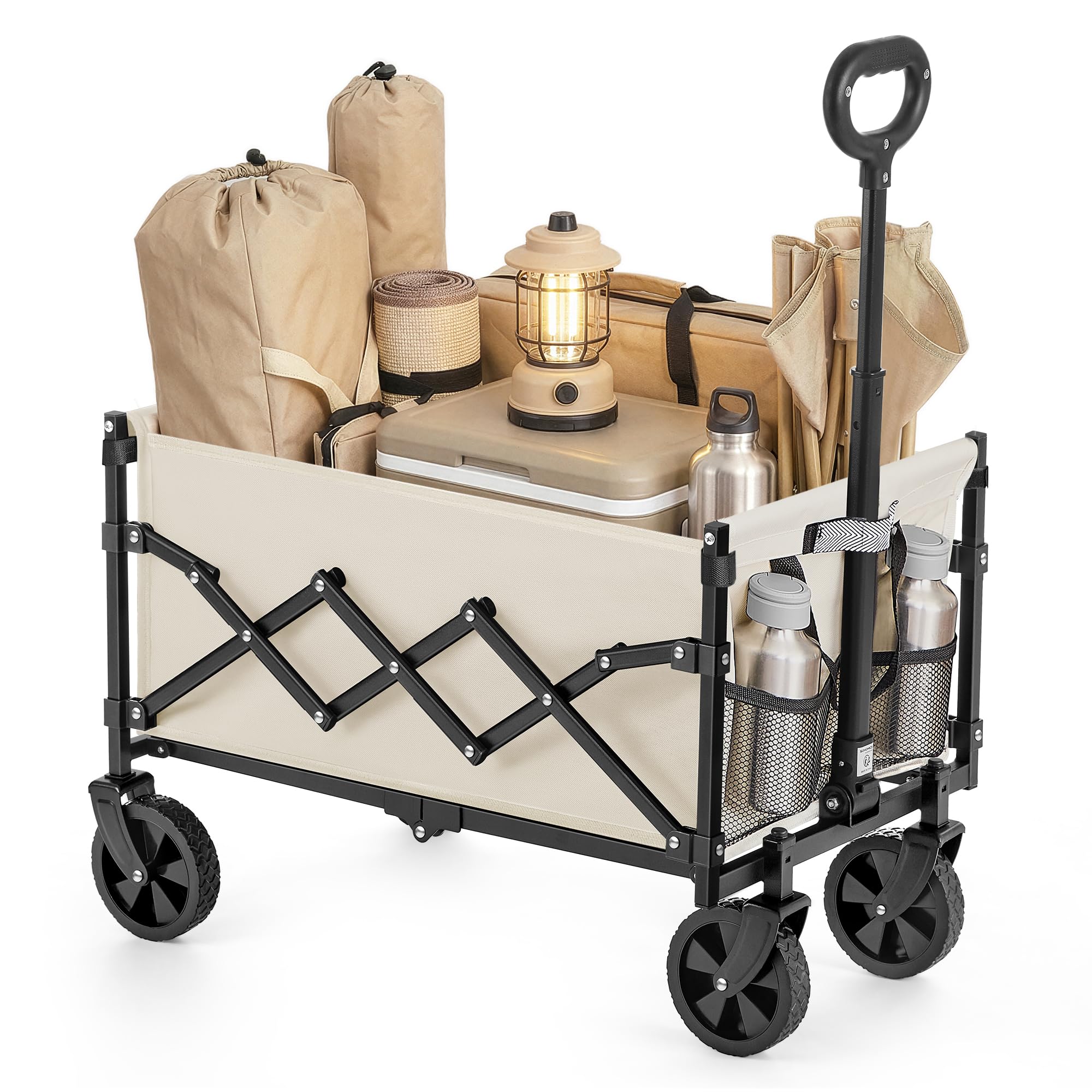 SONGMICS Carro Plegable, Carro de Jardín con Asa, 4 Ruedas Reforzadas (2 Giratorias), para Exterior y Jardín, Carga de 216 kg, 90 L, Beige Arena GFW909LF01