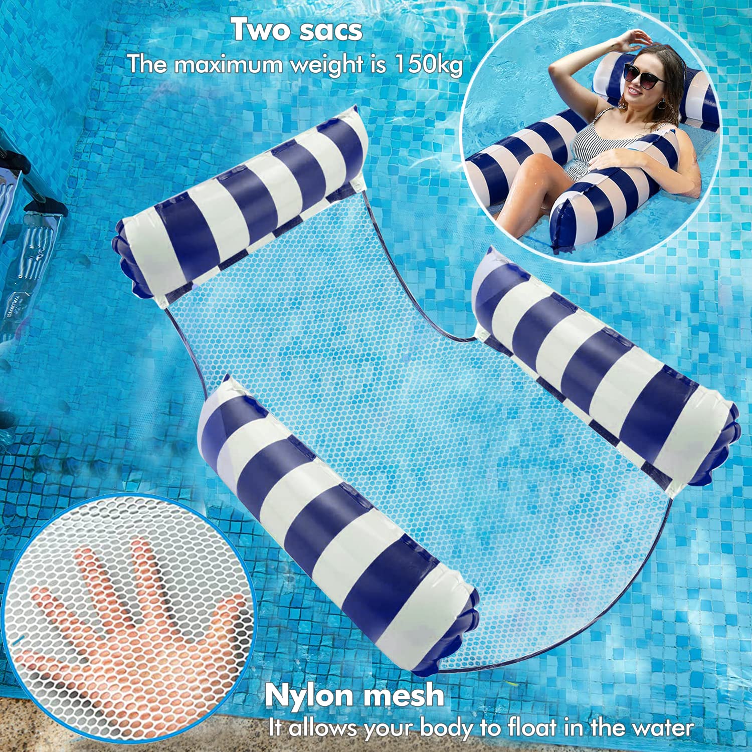 Lot de 2 chaises gonflables épaisses pour Piscine, radeaux gonflables pour Adultes et Enfants, Grande Taille Gonflable Flottante avec Maille inférieure, lit de Piscine à Eau