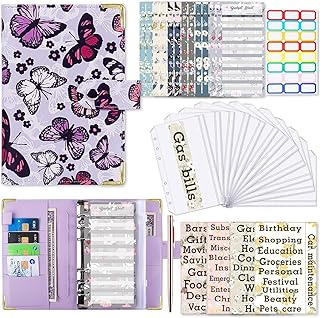 Pasta de poupança,Envelopes de dinheiro e despesas | Pasta de economia A6 com envelopes com zíper, pasta de orçamento A6 de couro PU para planejamento e economia Enjovdery