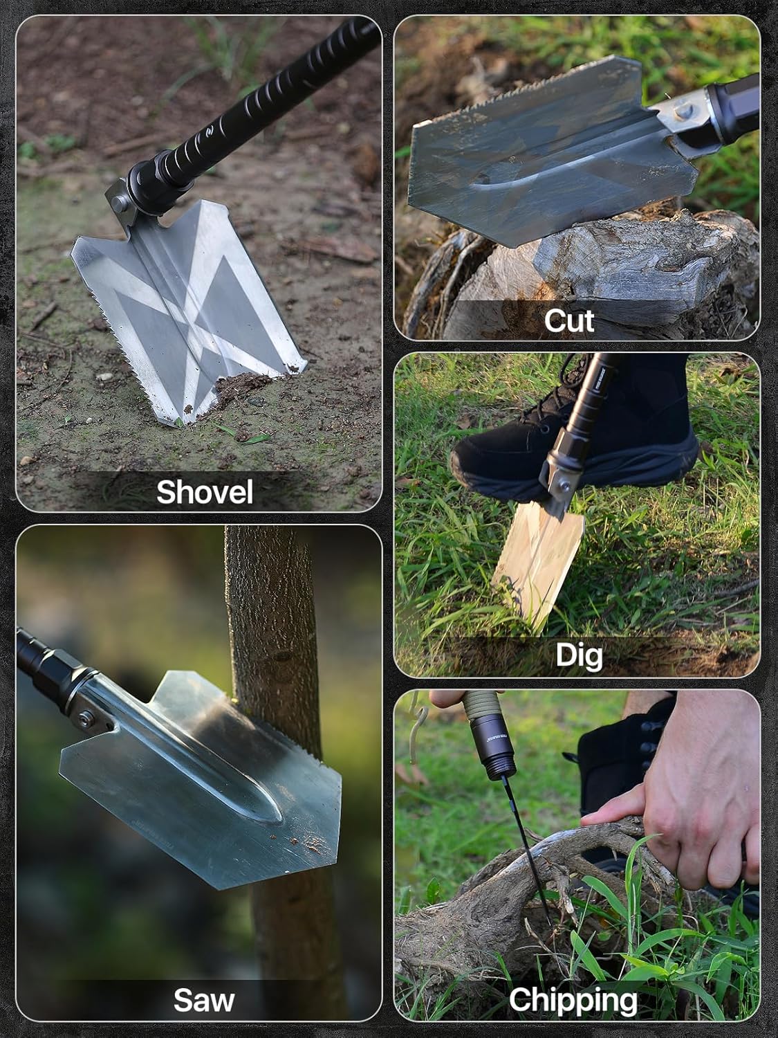 Foldable Camping Shovel Multi-Function Hiking Safety Tool - Tactical Survival Gear for Backpacking,and Military Use,Collapsible Shovel with Durable Design