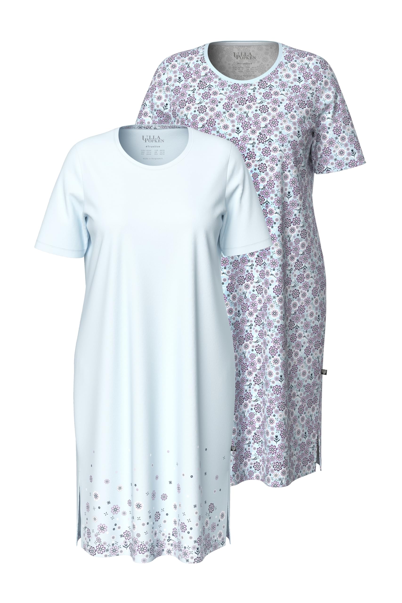 Ulla Popken Damen große Größen Übergrößen Plus Size Bigshirts, 2er-Pack, Blüten, Rundhals, Halbarm 843254