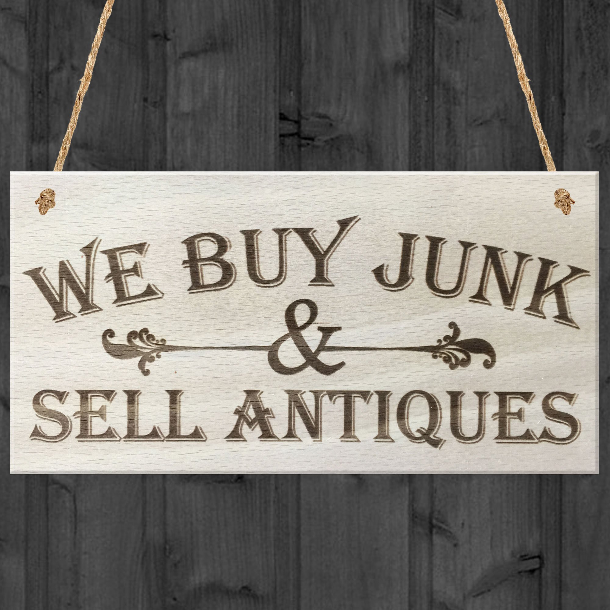 Red Ocean We Buy Junk & Sell Antiques Novelty Wooden Hanging Plaque Gift Sign
