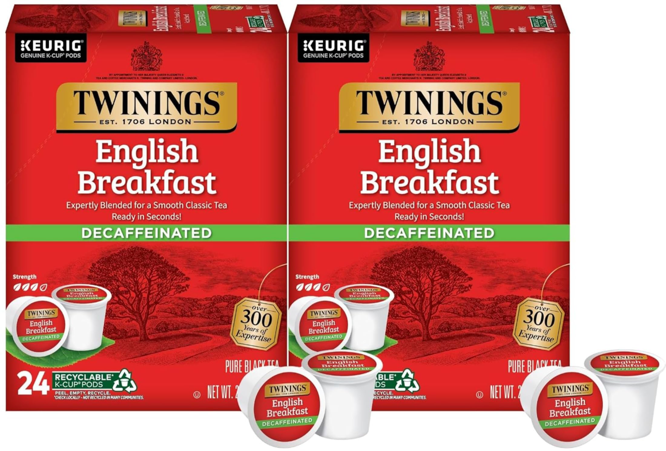 Twinings Decaf English Breakfast Tea K-Cup Pods for Keurig, Naturally Decaffeinated Black Tea, Smooth, Flavourful, Robust, 24 Count (Pack of 4)