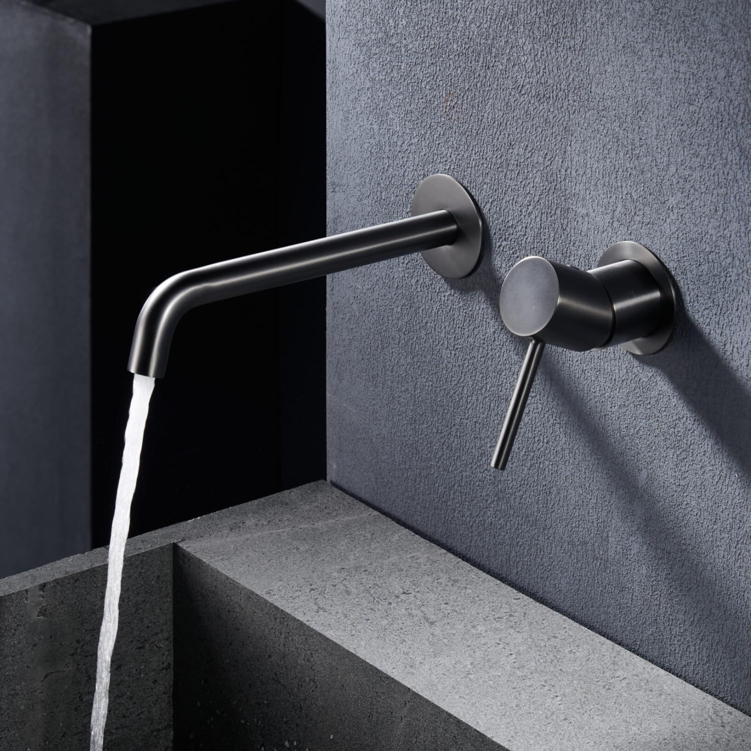 Robinet Mitigeur Mural Noir Pour Lavabo - Série Genova - Économie D’eau, Réglage Facile - Design Moderne Encastré