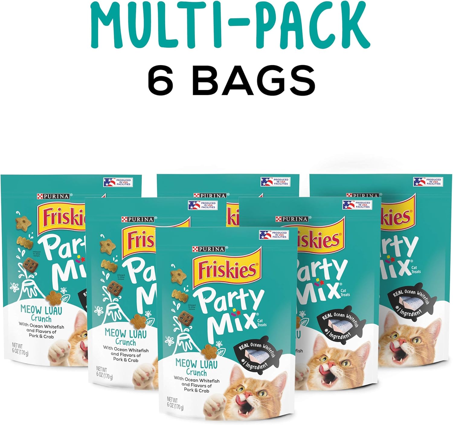 Purina Friskies Made in USA Facilities Cat Treats; Party Mix Meow Luau Crunch - (6) 6 oz. Pouches : Pet Supplies