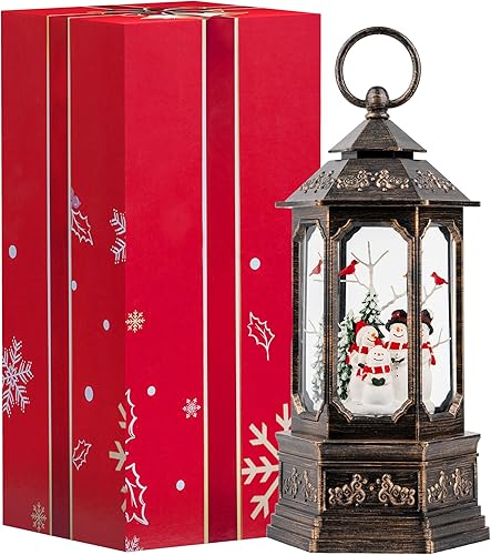 Miniatura 8 de Linterna de globo de nieve con purpurina giratoria, con forro USBfunciona con pilas, muñeco de nieve musical iluminado, linterna de agua para