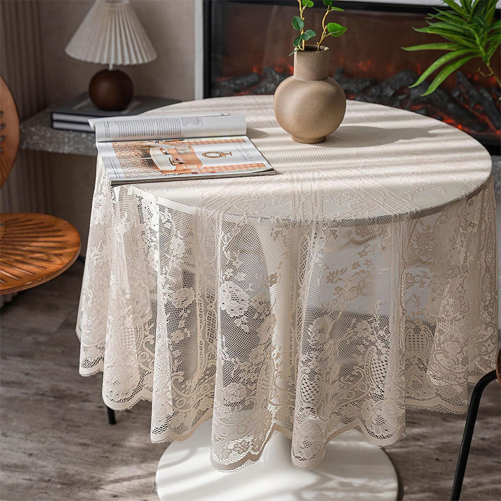 Tovaglia rotonda in lino, decorazione per tavolo da pranzo
