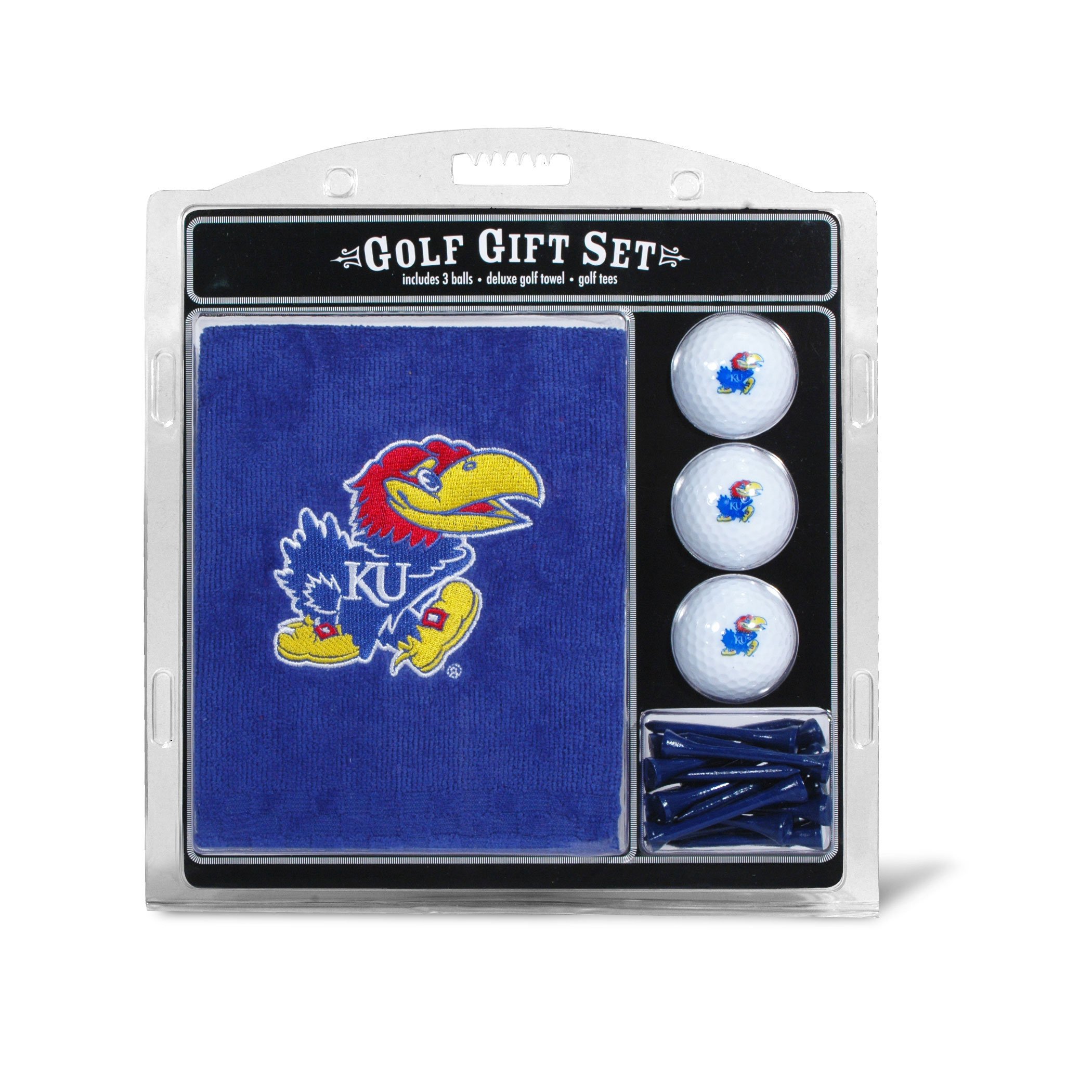 Team Golf NCAA Kansas Jayhawks Gift Set: Embroidered Golf Towel, 3 Golf Balls, and 14 Golf Tees 2-3/4" Regulation, Tri-Fold Towel 16" x 22" & 100% Cotton โ image 1