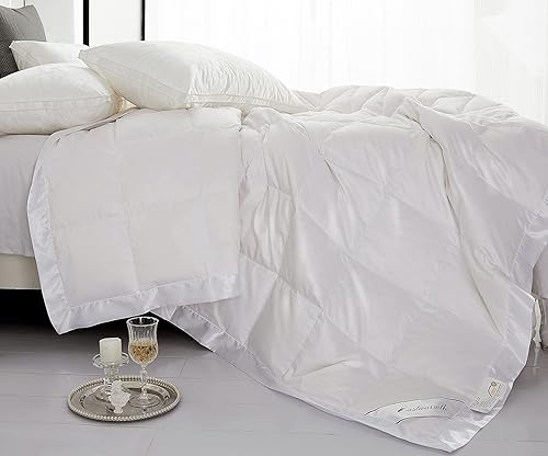 Miniatura 3 de Edredón ligero de plumón de ganso para veranoclima cálido con ribete satinado, 100% algodón suave 750+ relleno, color blanco, tamaño California King