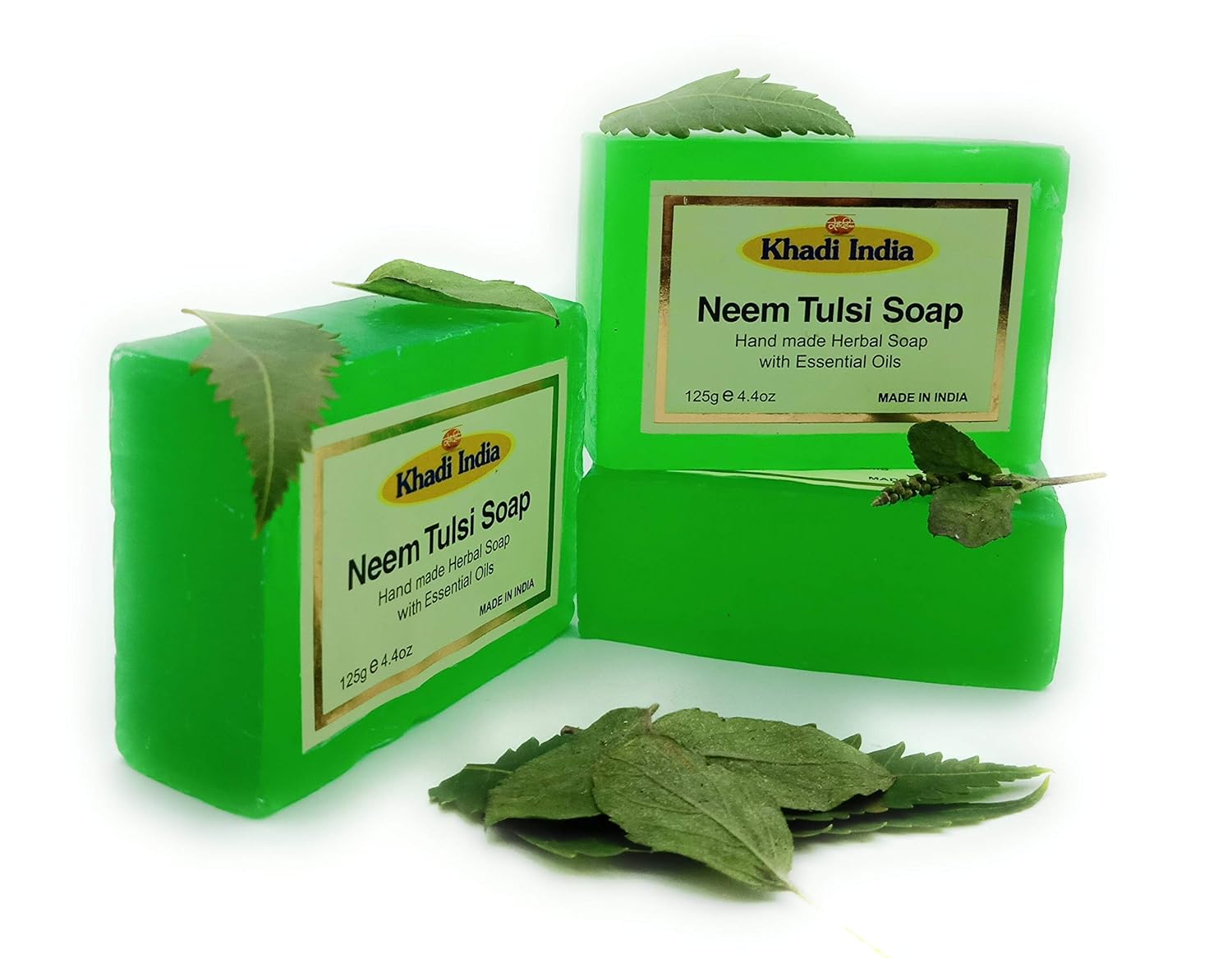 Buy Khadi India Handmade Neem Tulsi Soap 125 gm (Pack of 3) Online at